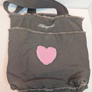 "Life is Good" Distressed Brown Pink Heart Small Tote Bag